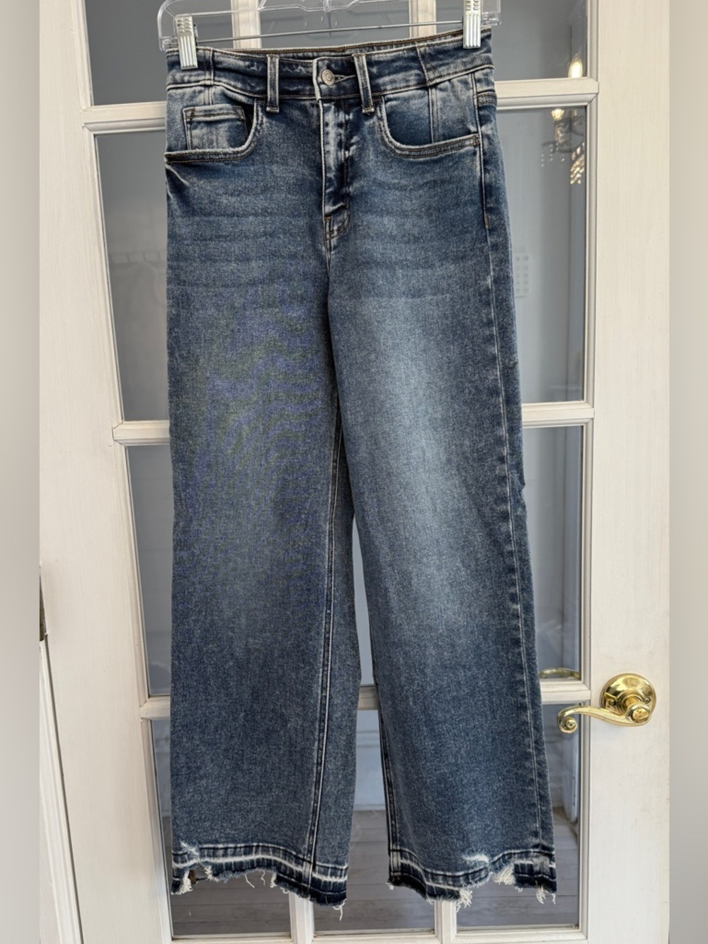 FLYING MONKEY Women’s Super High Rise Uneven Raw Hem Crop Wide Jeans Size 24